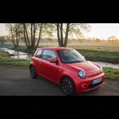 Smartphone displaying a photo editing app interface with a car image, surrounded by graphic elements representing various editing tools, no text, no words, no typography